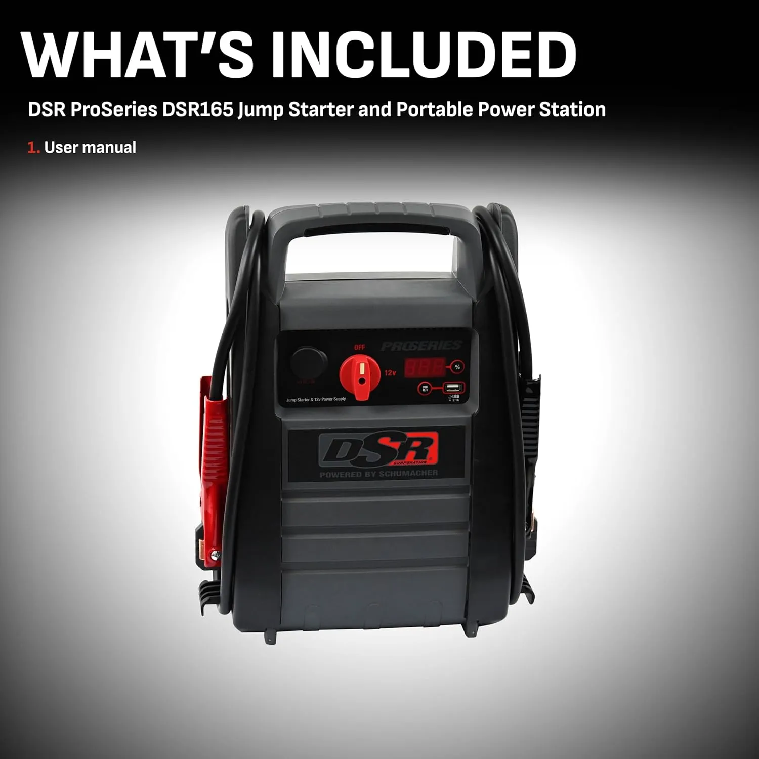 Schumacher Electric DSR ProSeries Car Battery Jump Starter - 2200 Peak Amp 12V Car Starter, Jump Box & Portable Power Station - Digital Display, Heavy-Duty Clamps - DSR165
