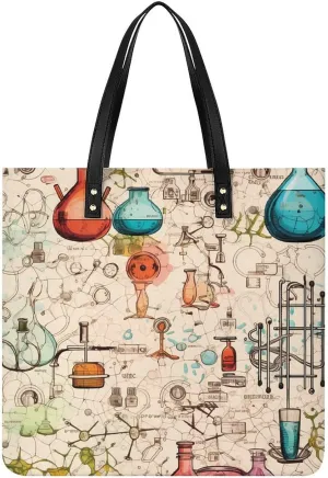 Science Chemical Knowledge Tote Bags PU Leather Top Handle Satchel Handbags Shoulder Bags Travel Purse for Women Men