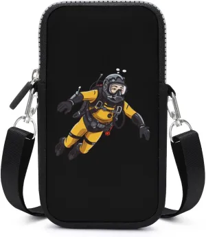 Scuba Diver Cartoon Crossbody Phone Bag Portable Cellphone Purse Card Holder Wallet Shoulder Bag