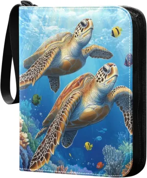 Sea Turtles Tropical Fish Swimming Cards Binder 4 Pocket Fits 400 Cards with 50 Removable Sleevesves, Trading Card Collector Zipper Album Holder Portable Card Games Display Storage Cases