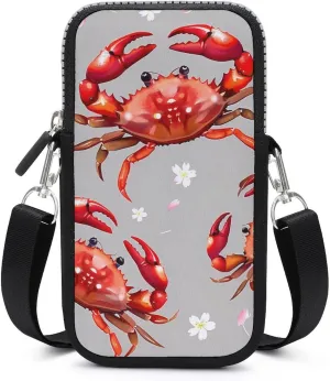 Seafood Marine Crabs Cherry Flowers Crossbody Phone Bag Mini Shoulder Bag Cute Cell Phone Purse for Men Women