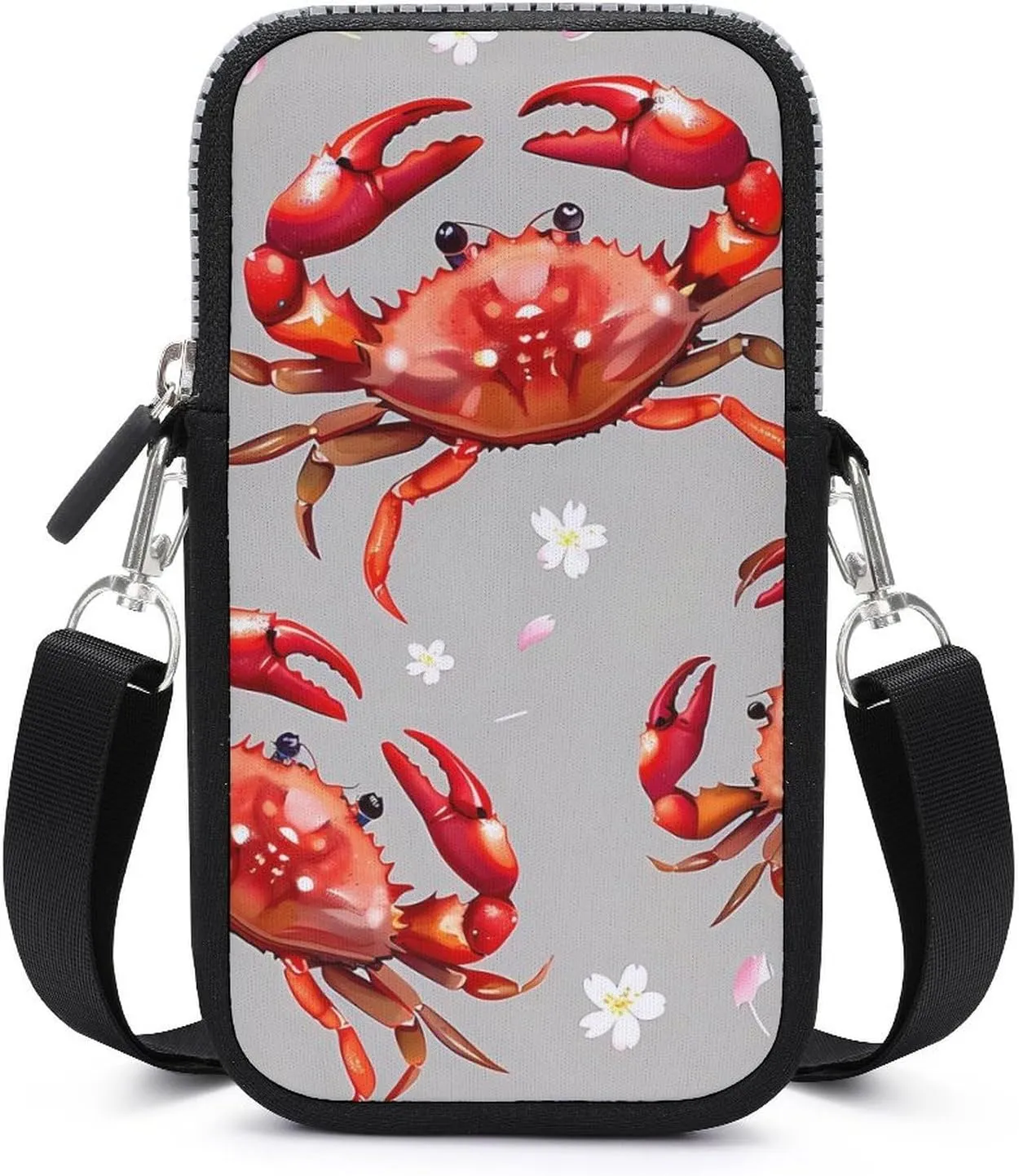 Seafood Marine Crabs Cherry Flowers Crossbody Phone Bag Mini Shoulder Bag Cute Cell Phone Purse for Men Women
