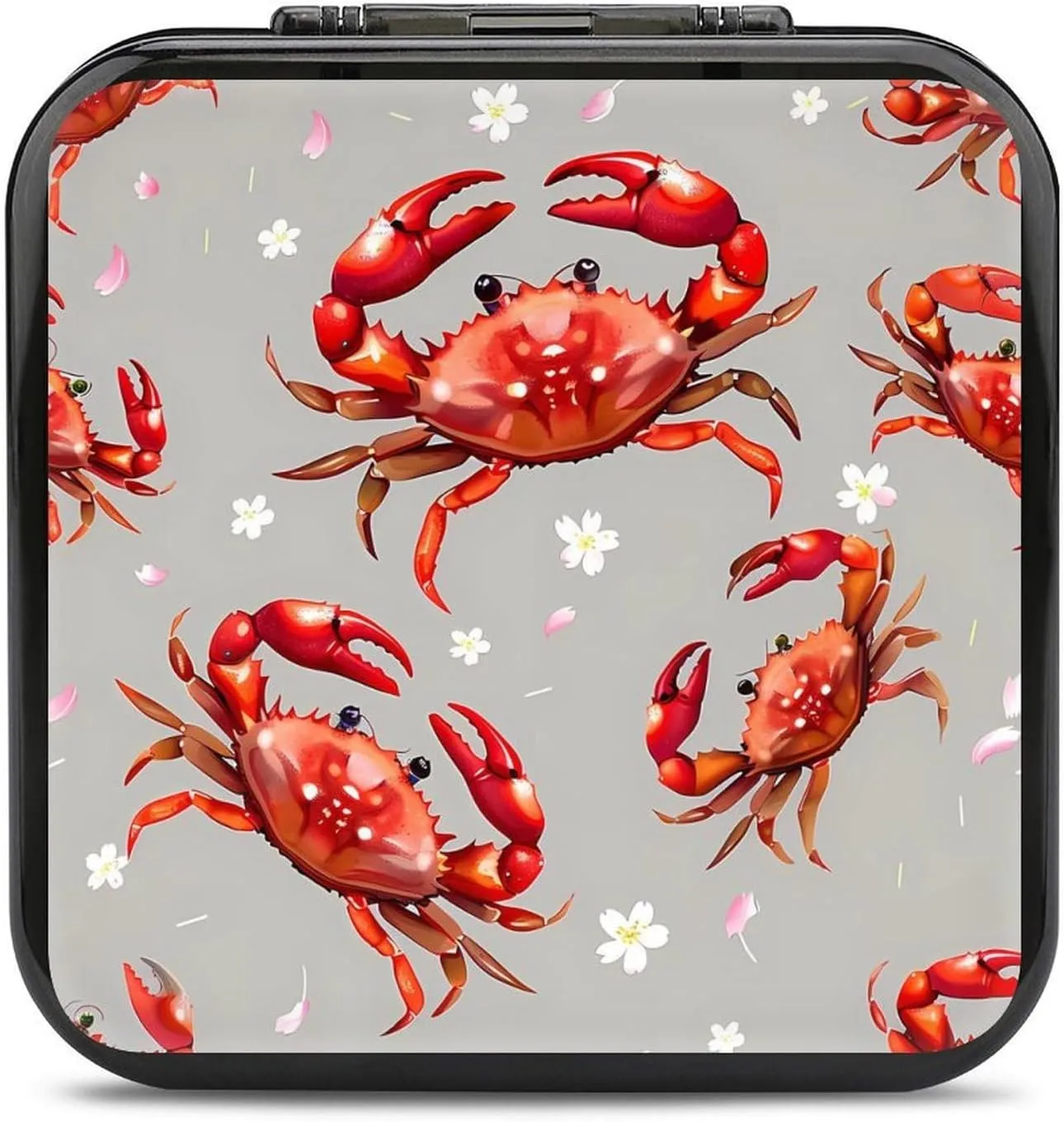 Seafood Marine Crabs Cherry Flowers Game Card Case Compatible with Switch Portable Memory Storage Holder with 12 Game Card Slots