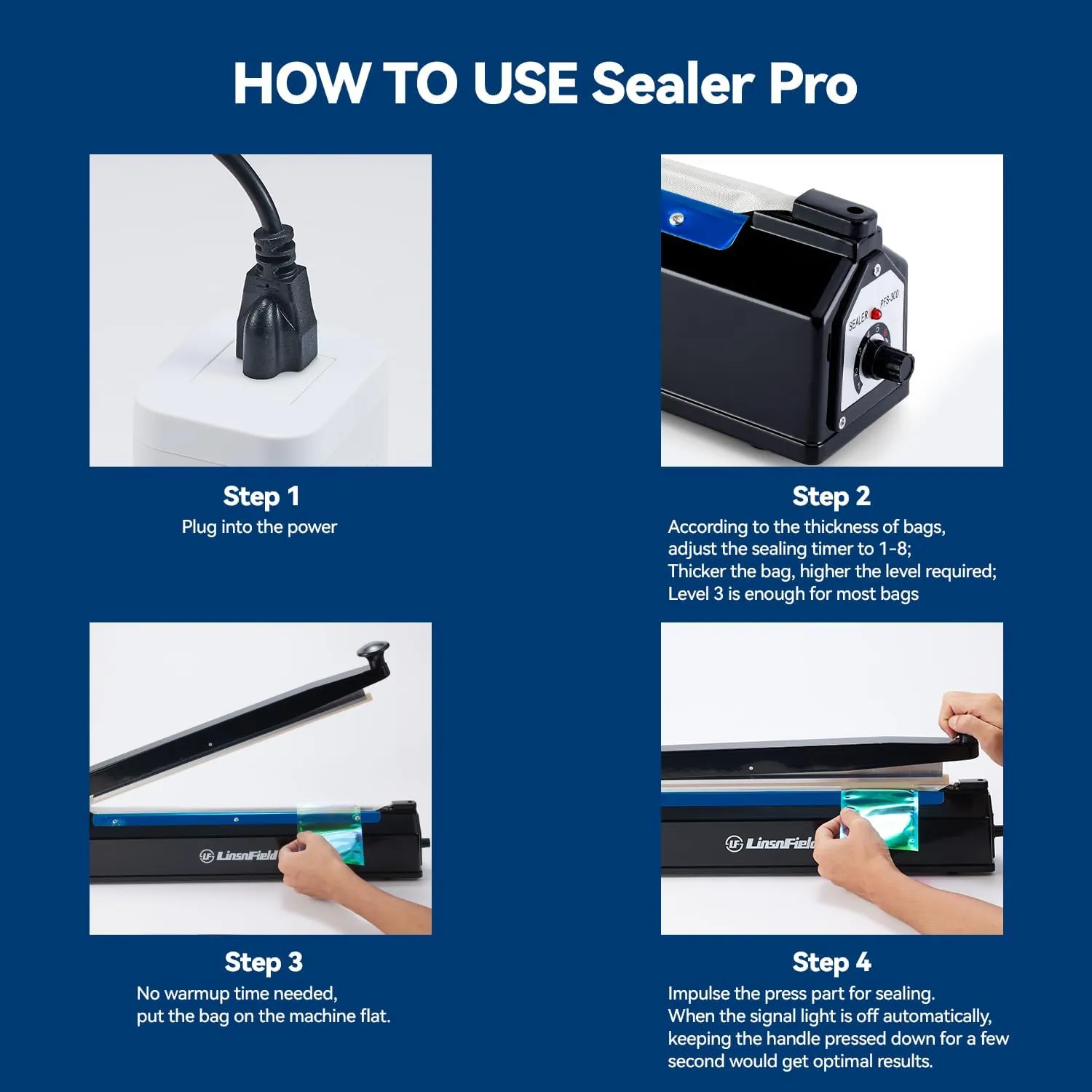 Sealer Pro, Patented 12inch Impulse Heat Bag Sealer, 7mm Sealing Width Poly Bag Seal Machine, 2 Replacement Kits 1 Extra Fuse Included, Black