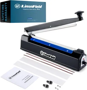 Sealer Pro, Patented 12inch Impulse Heat Bag Sealer, 7mm Sealing Width Poly Bag Seal Machine, 2 Replacement Kits 1 Extra Fuse Included, Black