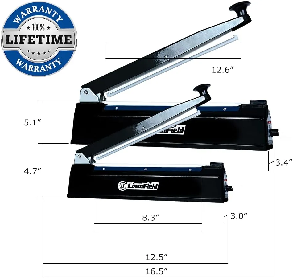 Sealer Pro, Patented 12inch Impulse Heat Bag Sealer, 7mm Sealing Width Poly Bag Seal Machine, 2 Replacement Kits 1 Extra Fuse Included, Black