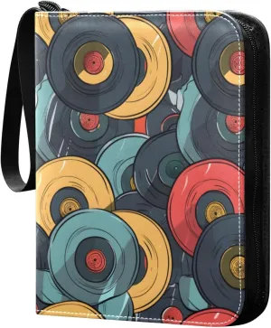 Seamless Colorful Records Design Card Binder 4 Pocket Trading Card Binder Portable Cards Collection Book with Zipper