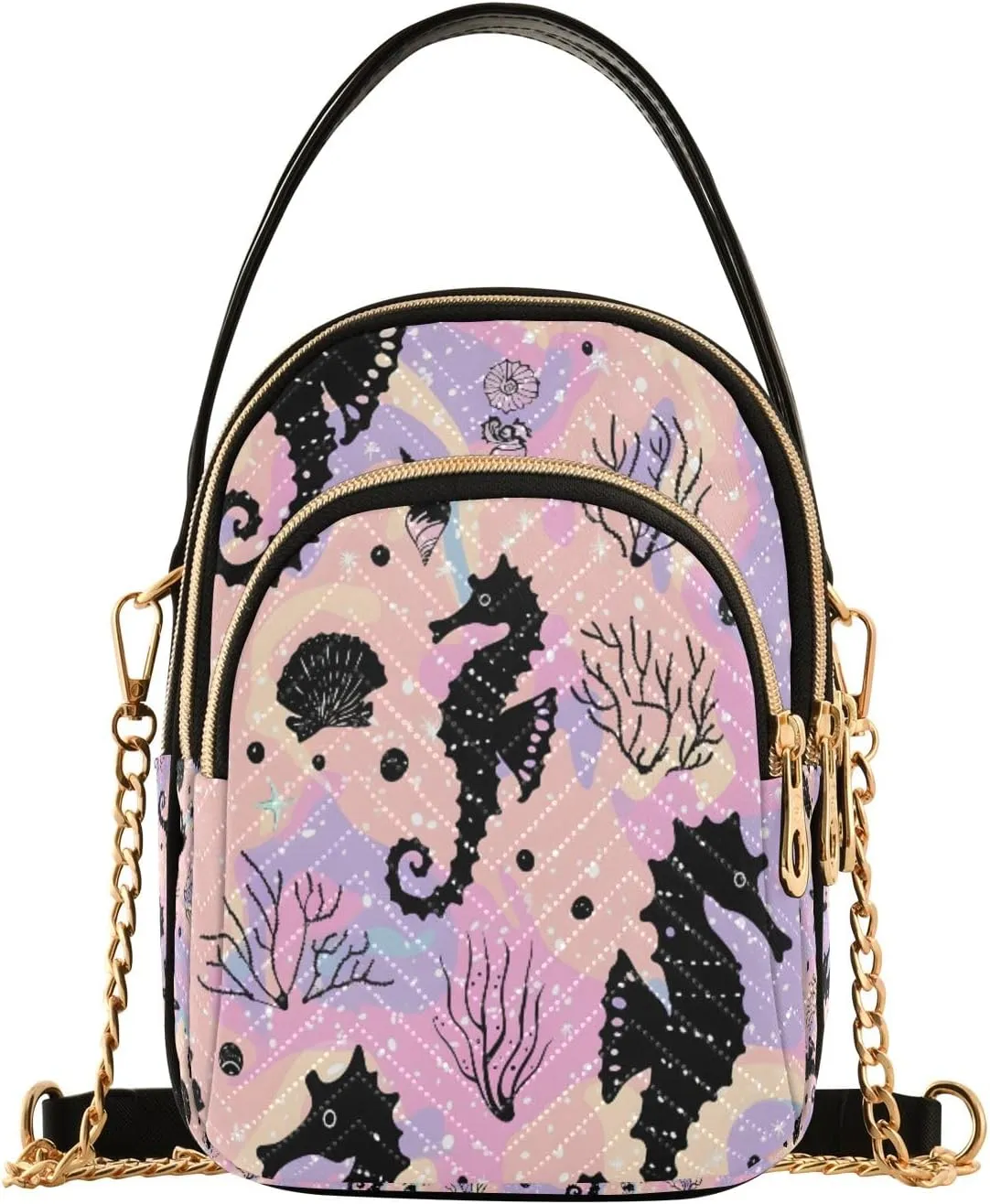senya Seahorse Seashells Crossbody Handbags for Women Casual Leather Shoulder Phone Purse