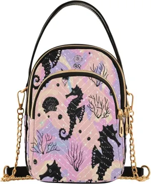 senya Seahorse Seashells Crossbody Handbags for Women Casual Leather Shoulder Phone Purse