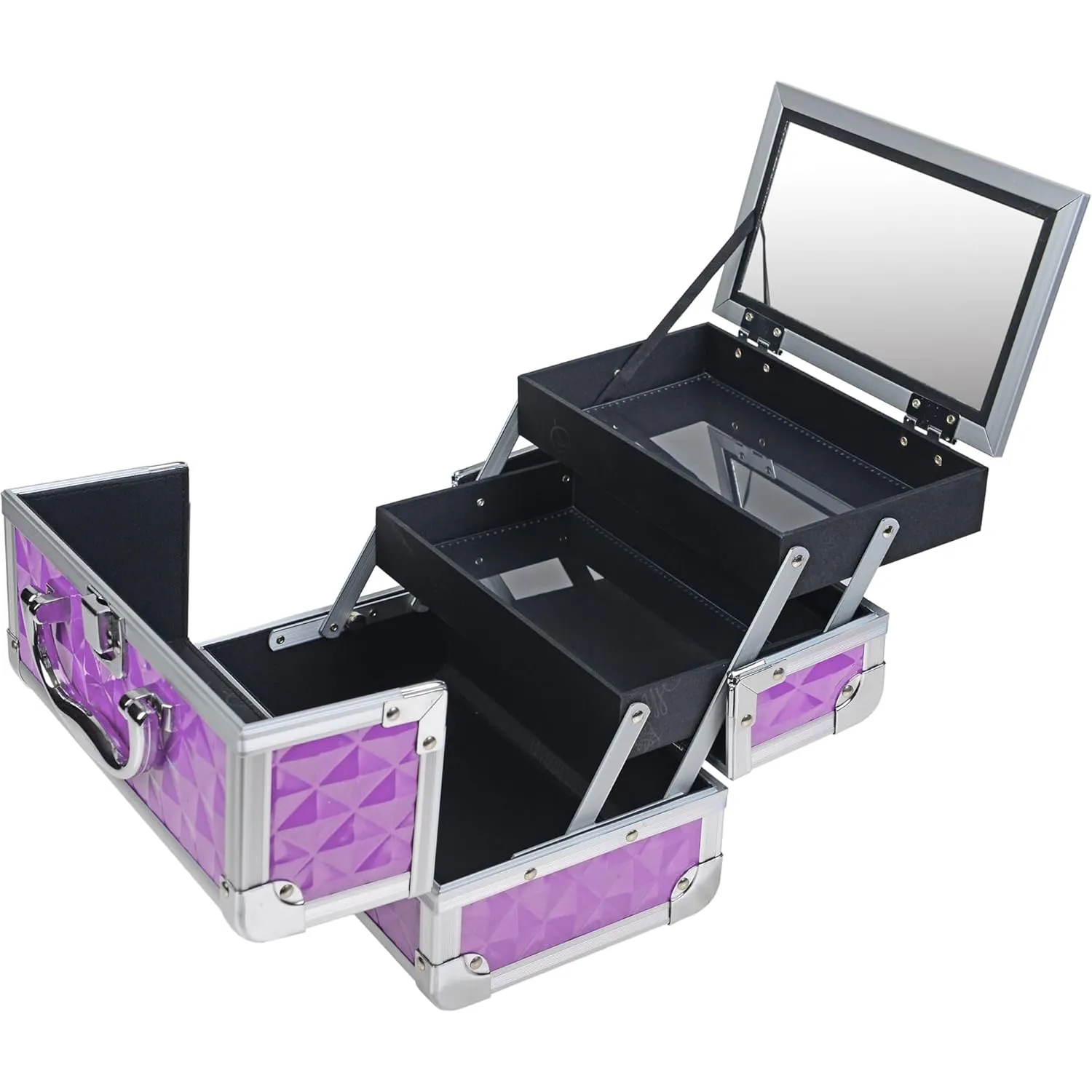 SHANY Chic Makeup Train Case Cosmetic Box Portable Makeup Case Cosmetics Beauty Organizer Jewelry storage with Locks, Multi trays Makeup Storage Box with Makeup Mirror - Purple