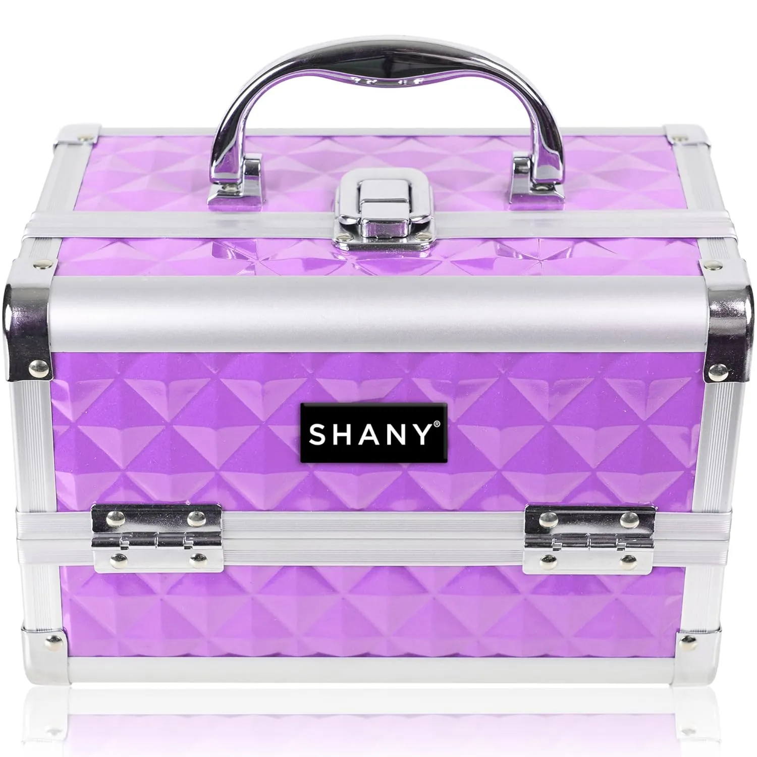 SHANY Chic Makeup Train Case Cosmetic Box Portable Makeup Case Cosmetics Beauty Organizer Jewelry storage with Locks, Multi trays Makeup Storage Box with Makeup Mirror - Purple