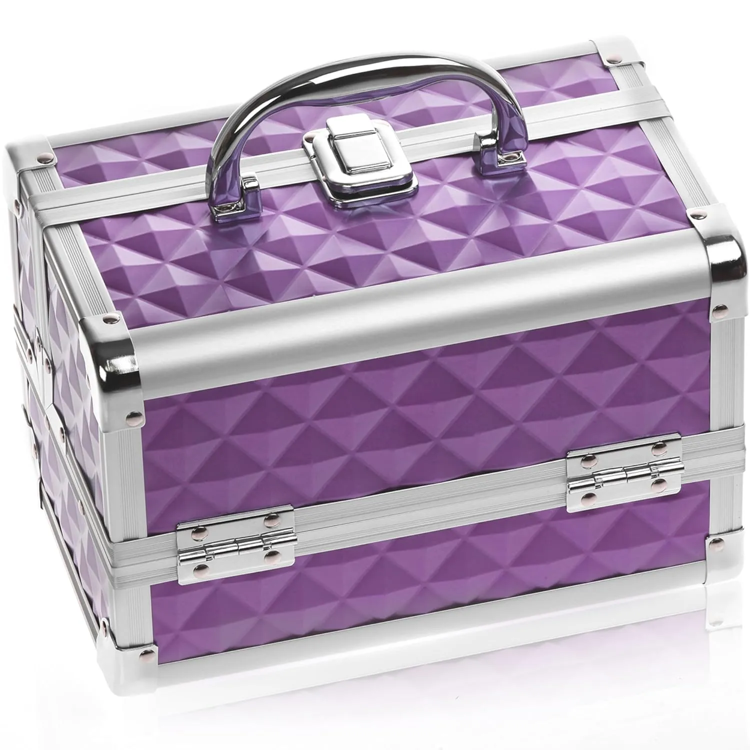SHANY Chic Makeup Train Case Cosmetic Box Portable Makeup Case Cosmetics Beauty Organizer Jewelry storage with Locks, Multi trays Makeup Storage Box with Makeup Mirror - Purple