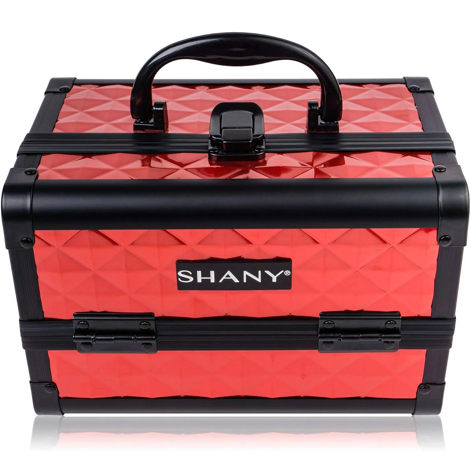 SHANY Chic Makeup Train Case Cosmetic Box Portable Makeup Case Cosmetics Beauty Organizer Jewelry storage with Locks, Multi trays Makeup Storage Box with Makeup Mirror - Ruby Red