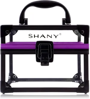 SHANY Clear Cosmetics and Toiletry Train Case - Clear Travel Makeup Bag Case Organizer with Secure Closure and Black/Purple Accents