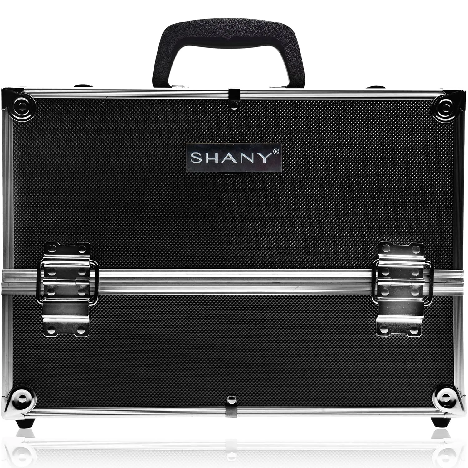 SHANY Essential Pro Makeup Train Case Cosmetic Box Portable Makeup Case Cosmetics Beauty Organizer Jewelry storage with Locks, Multi Compartments Makeup Box and Shoulder Strap - Jet black