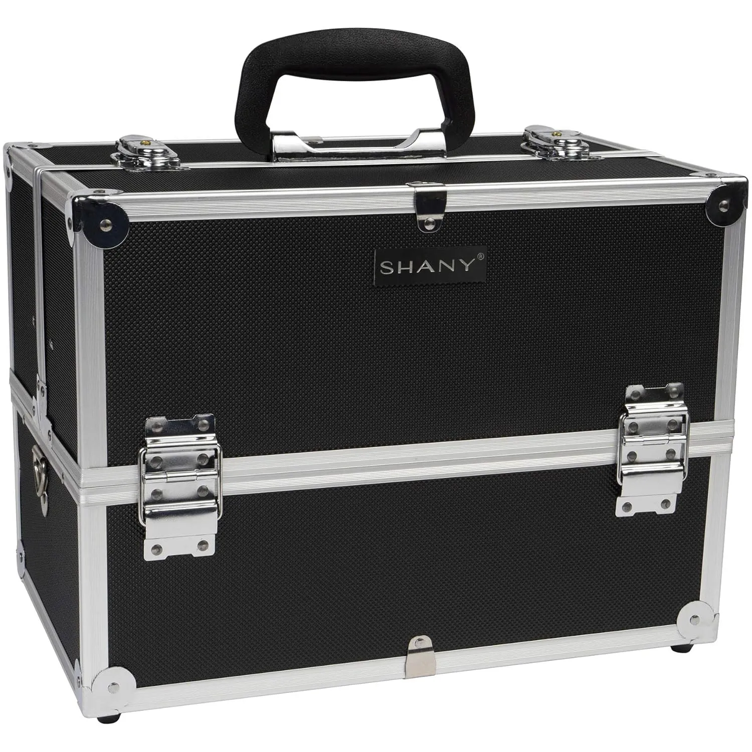 SHANY Essential Pro Makeup Train Case Cosmetic Box Portable Makeup Case Cosmetics Beauty Organizer Jewelry storage with Locks, Multi Compartments Makeup Box and Shoulder Strap - Jet black
