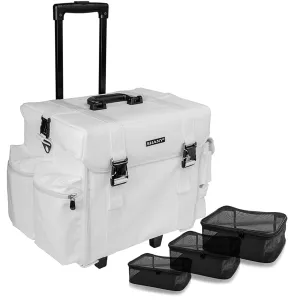 SHANY Makeup Artist Soft Rolling Trolley Cosmetic Case with Free Set of Mesh Bag Makeup Organizer - Travel Rolling Makeup Bag - Frozen Yogurt