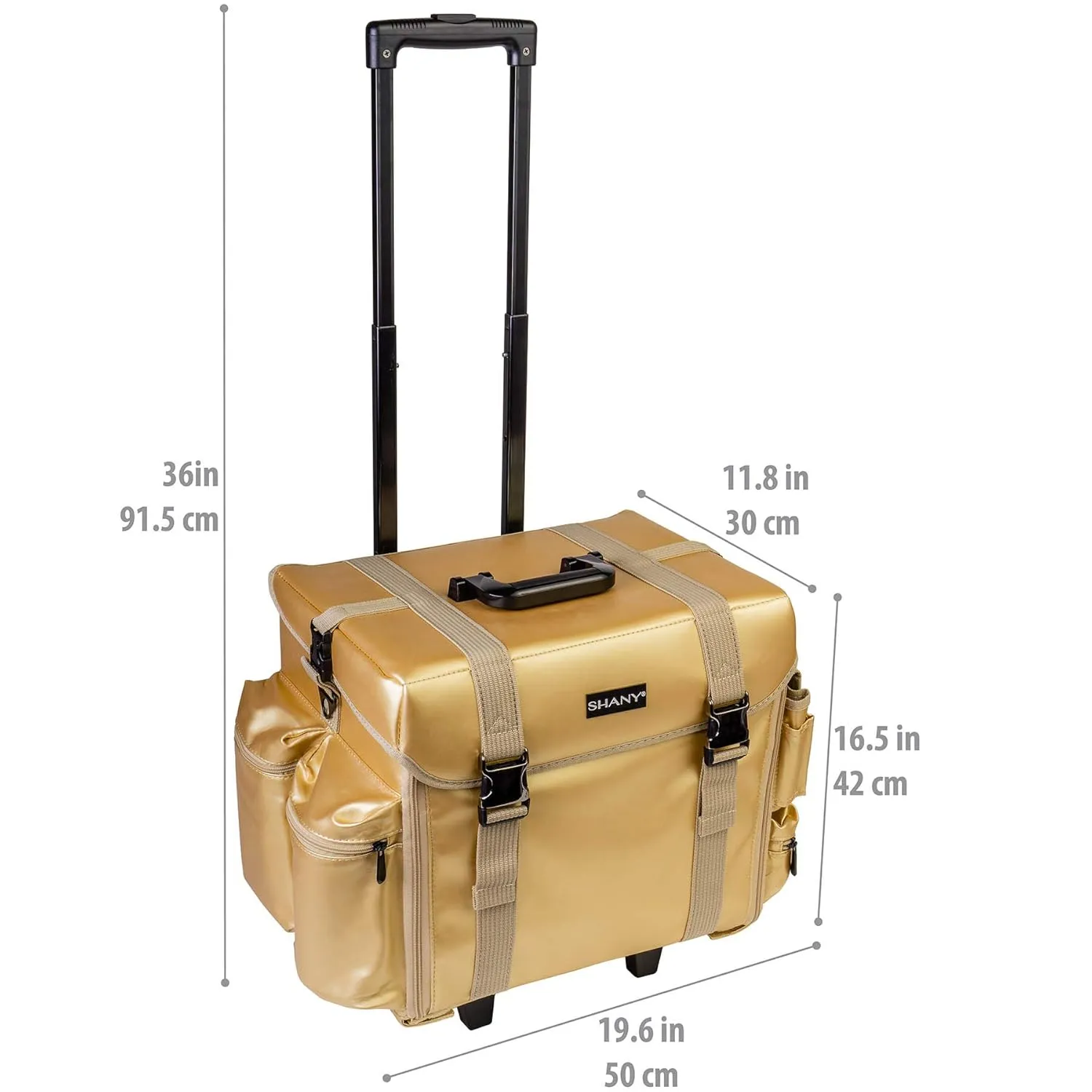 SHANY Makeup Artist Soft Rolling Trolley Cosmetic Case with Free Set of Mesh Bag Makeup Organizer - Travel Rolling Makeup Bag - Gold Medal