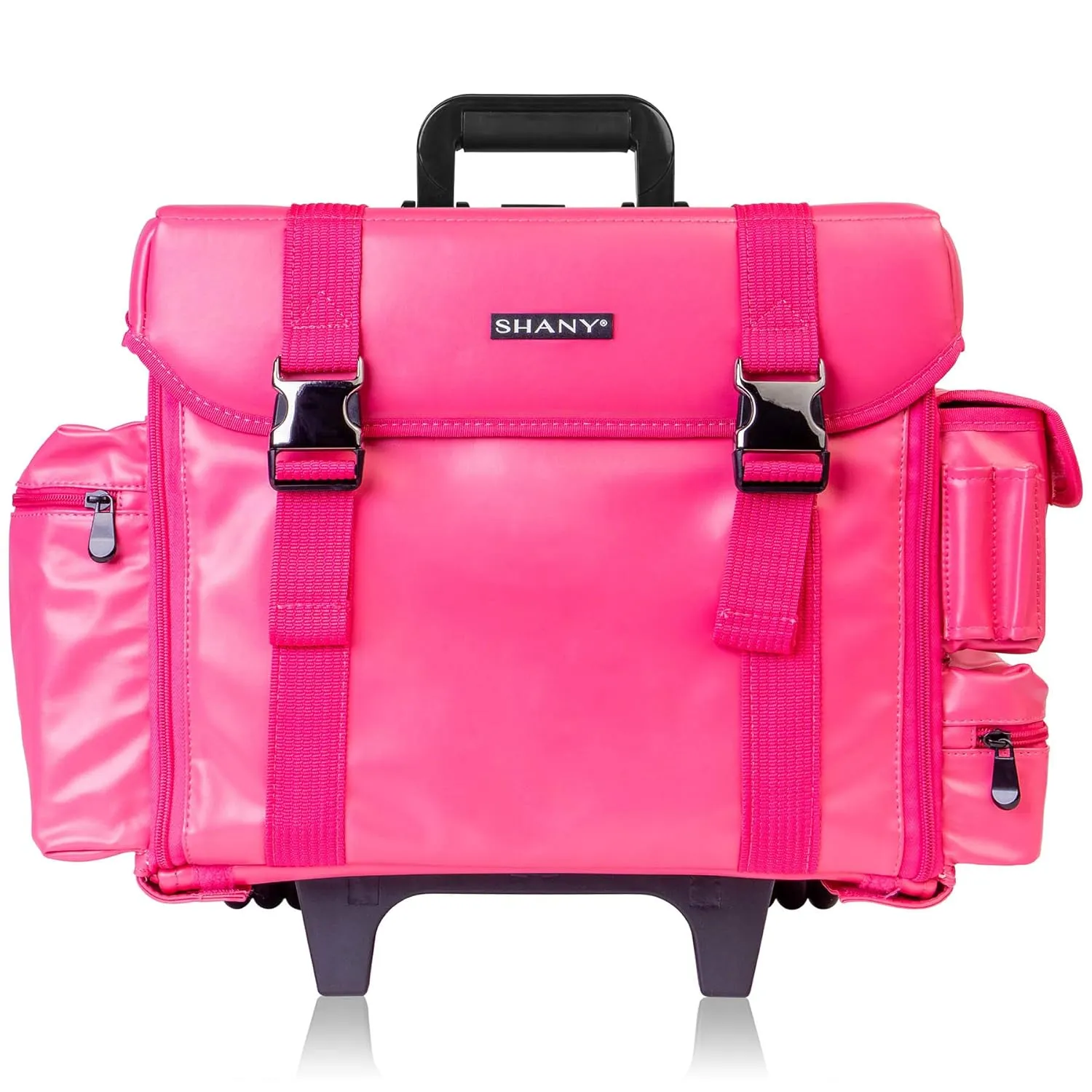 SHANY Makeup Artist Soft Rolling Trolley Cosmetic Case with Free Set of Mesh Bag Makeup Organizer - Travel Rolling Makeup Bag - Sweetheart