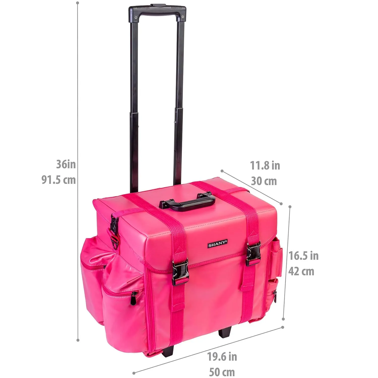 SHANY Makeup Artist Soft Rolling Trolley Cosmetic Case with Free Set of Mesh Bag Makeup Organizer - Travel Rolling Makeup Bag - Sweetheart