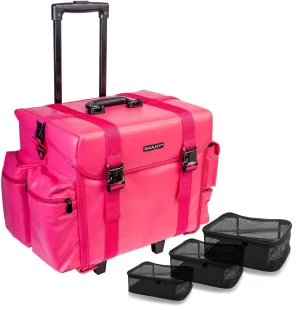 SHANY Makeup Artist Soft Rolling Trolley Cosmetic Case with Free Set of Mesh Bag Makeup Organizer - Travel Rolling Makeup Bag - Sweetheart
