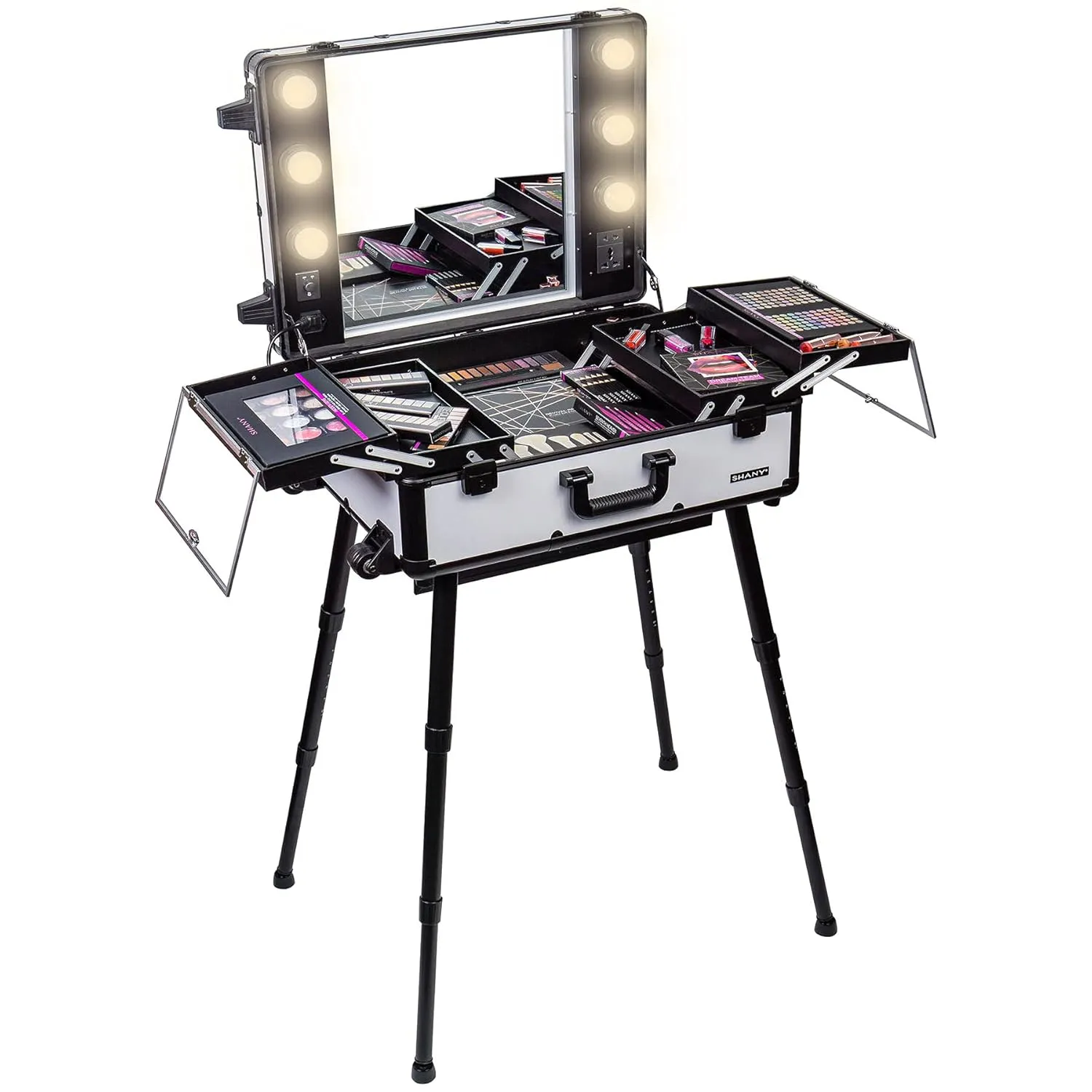 SHANY Studio ToGo Wheeled Trolley Makeup Case & Organizer with Light - Off White