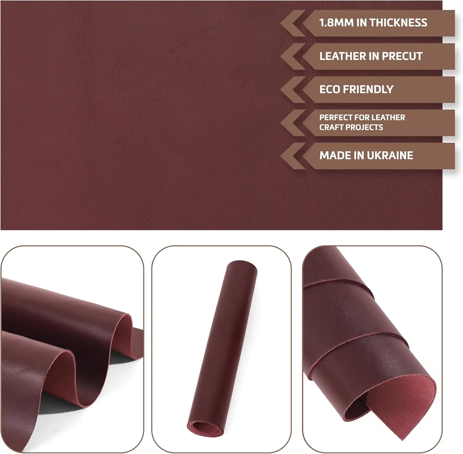 Shkira 12''X24'' Tooling Leather Square - 2.0MM Burgundy Sheets for Crafts - Leather Sheets for Crafts Tooling Sewing Hobby - Thick Cowhide Pieces - Fabric for Crafting