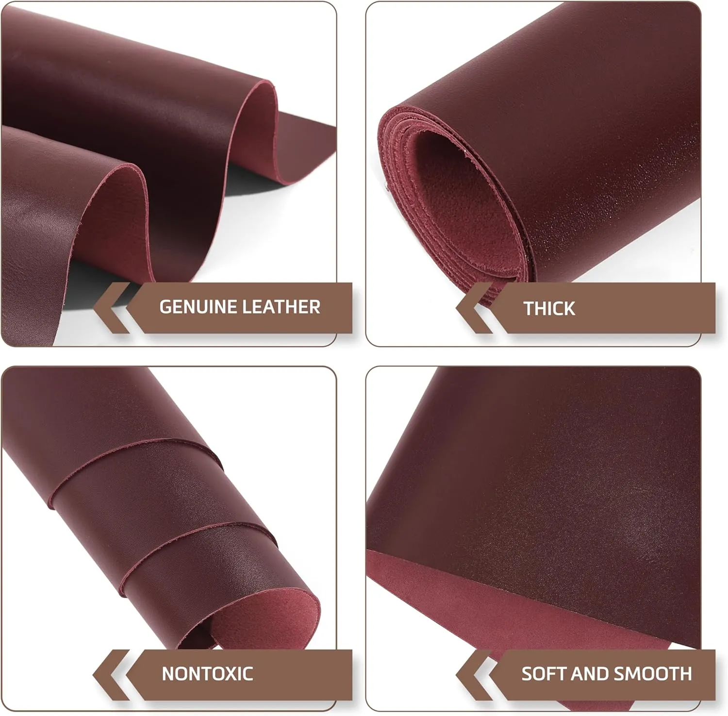 Shkira 12''X24'' Tooling Leather Square - 2.0MM Burgundy Sheets for Crafts - Leather Sheets for Crafts Tooling Sewing Hobby - Thick Cowhide Pieces - Fabric for Crafting