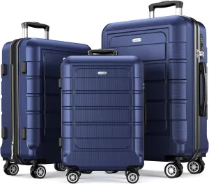 SHOWKOO Luggage Sets Expandable PC ABS Durable Suitcase Double Wheels TSA Lock Blue