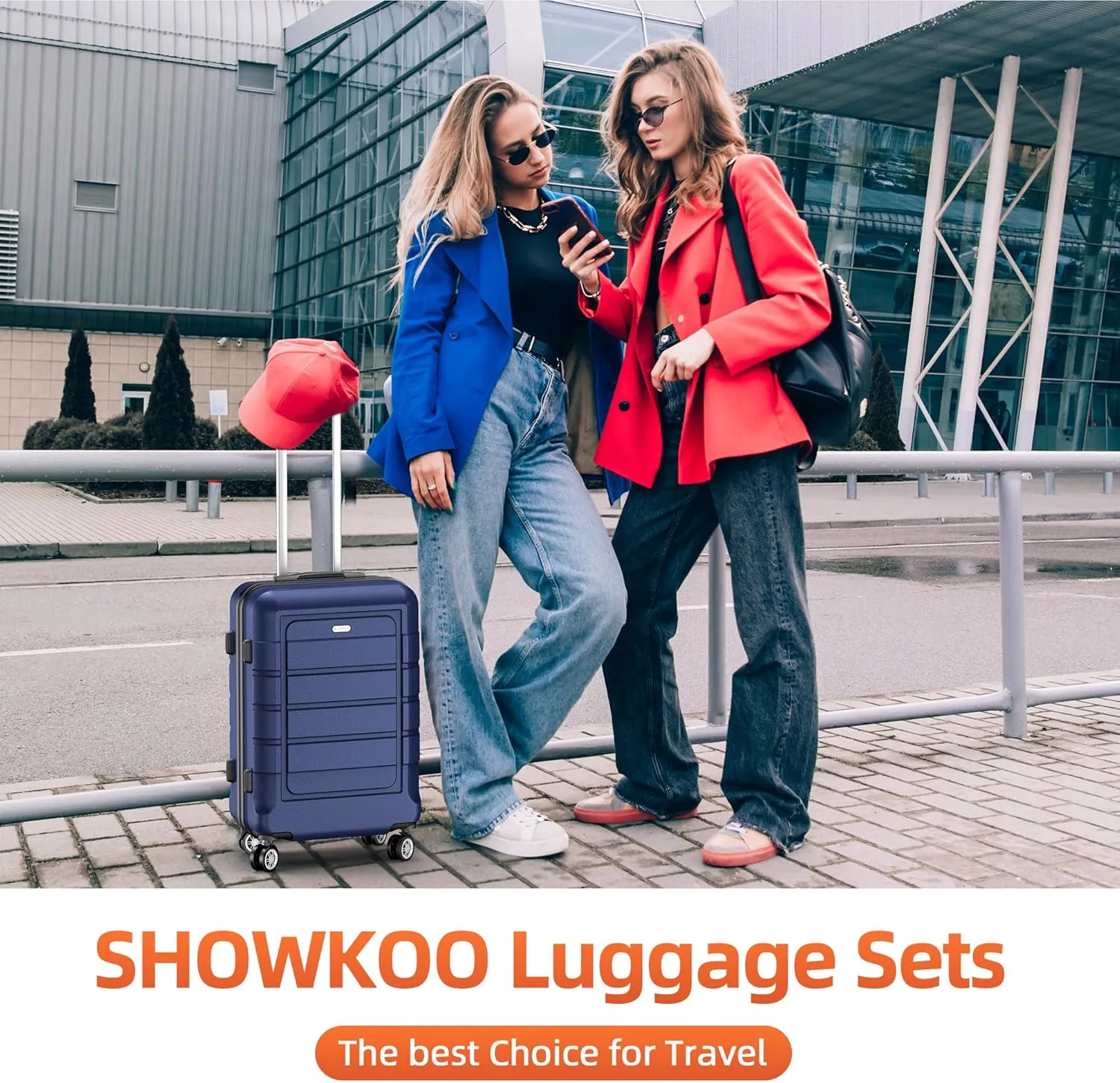 SHOWKOO Luggage Sets Expandable PC ABS Durable Suitcase Double Wheels TSA Lock Blue