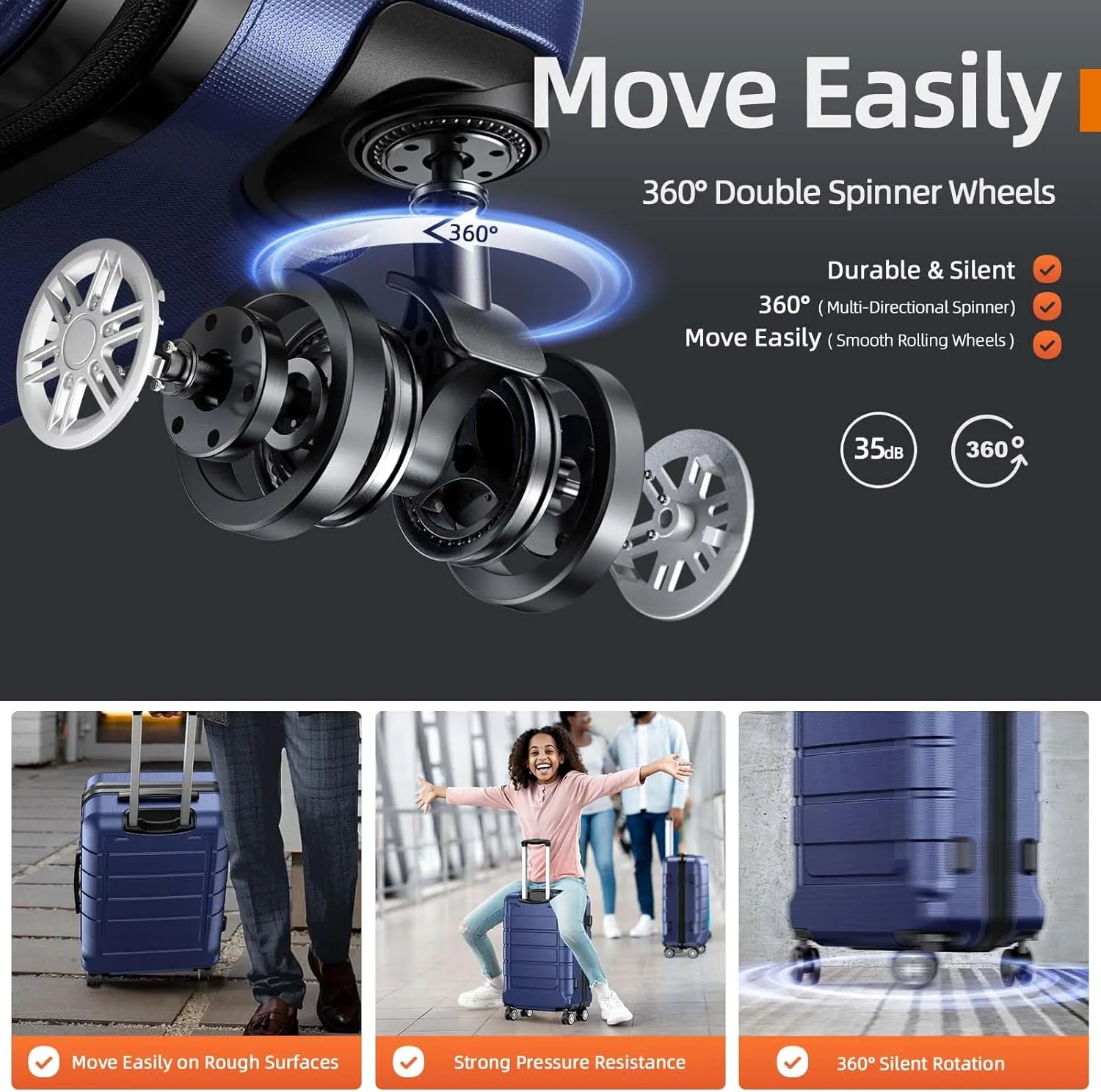 SHOWKOO Luggage Sets Expandable PC ABS Durable Suitcase Double Wheels TSA Lock Blue