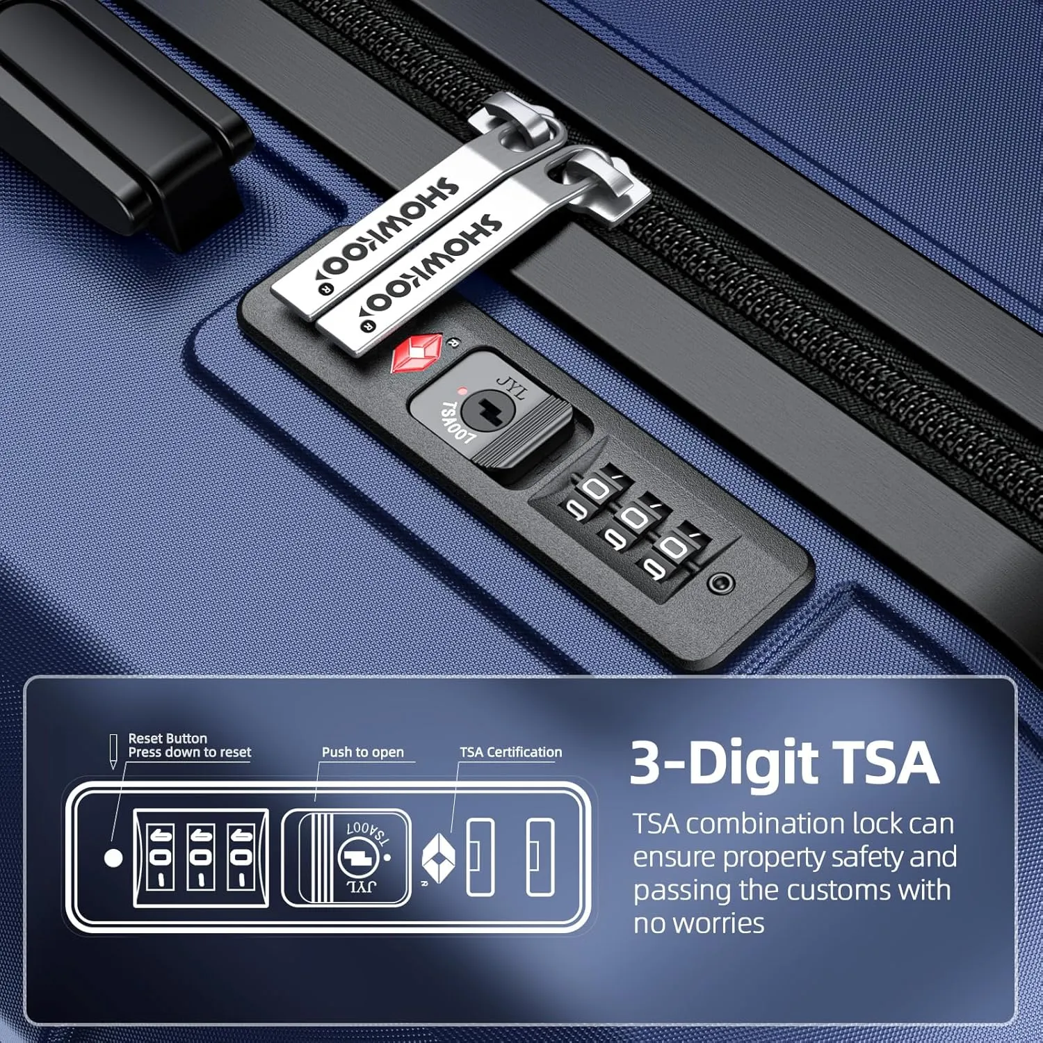 SHOWKOO Luggage Sets Expandable PC ABS Durable Suitcase Double Wheels TSA Lock Blue