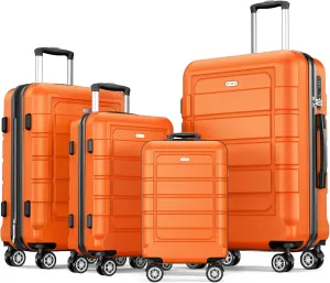 SHOWKOO Luggage Sets Expandable PC ABS Durable Suitcase Sets Double Wheels TSA Lock 4 Piece Luggage Set Orange