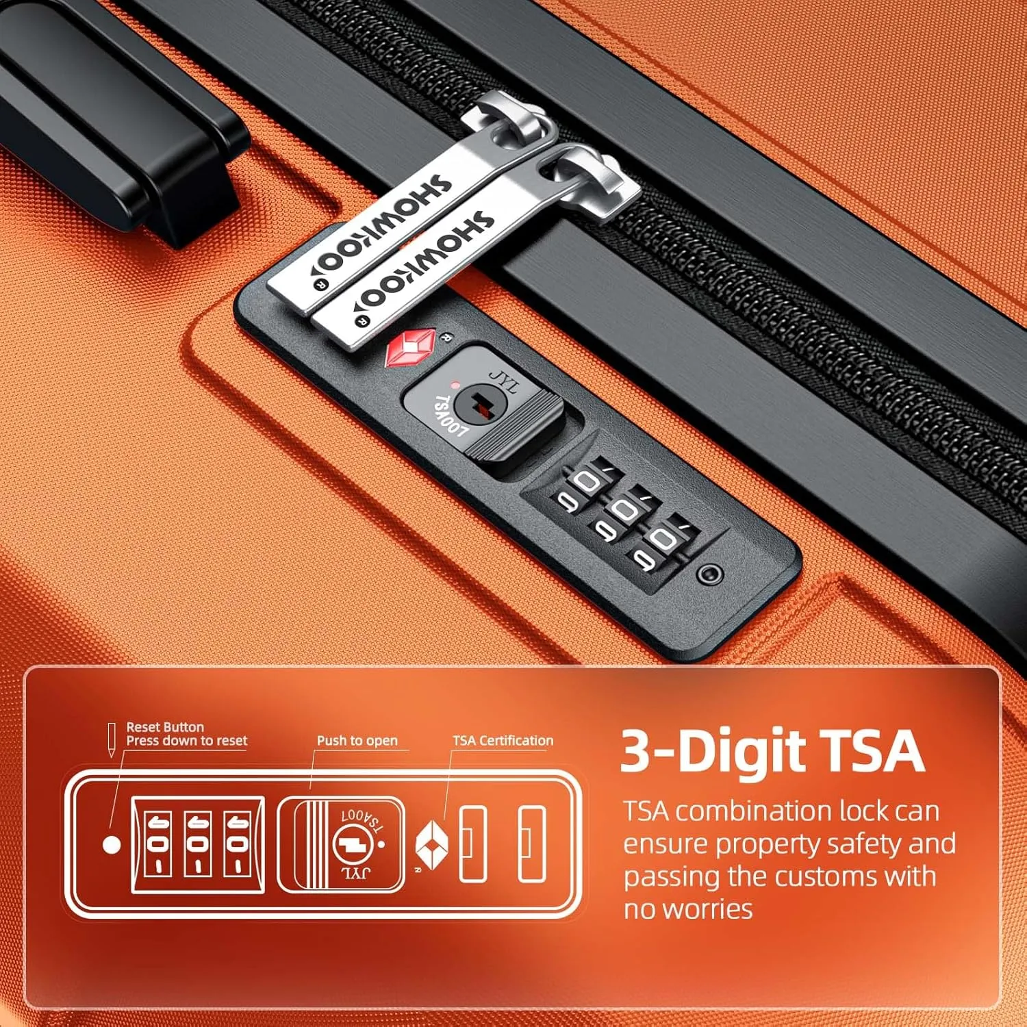 SHOWKOO Luggage Sets Expandable PC ABS Durable Suitcase Sets Double Wheels TSA Lock 4 Piece Luggage Set Orange