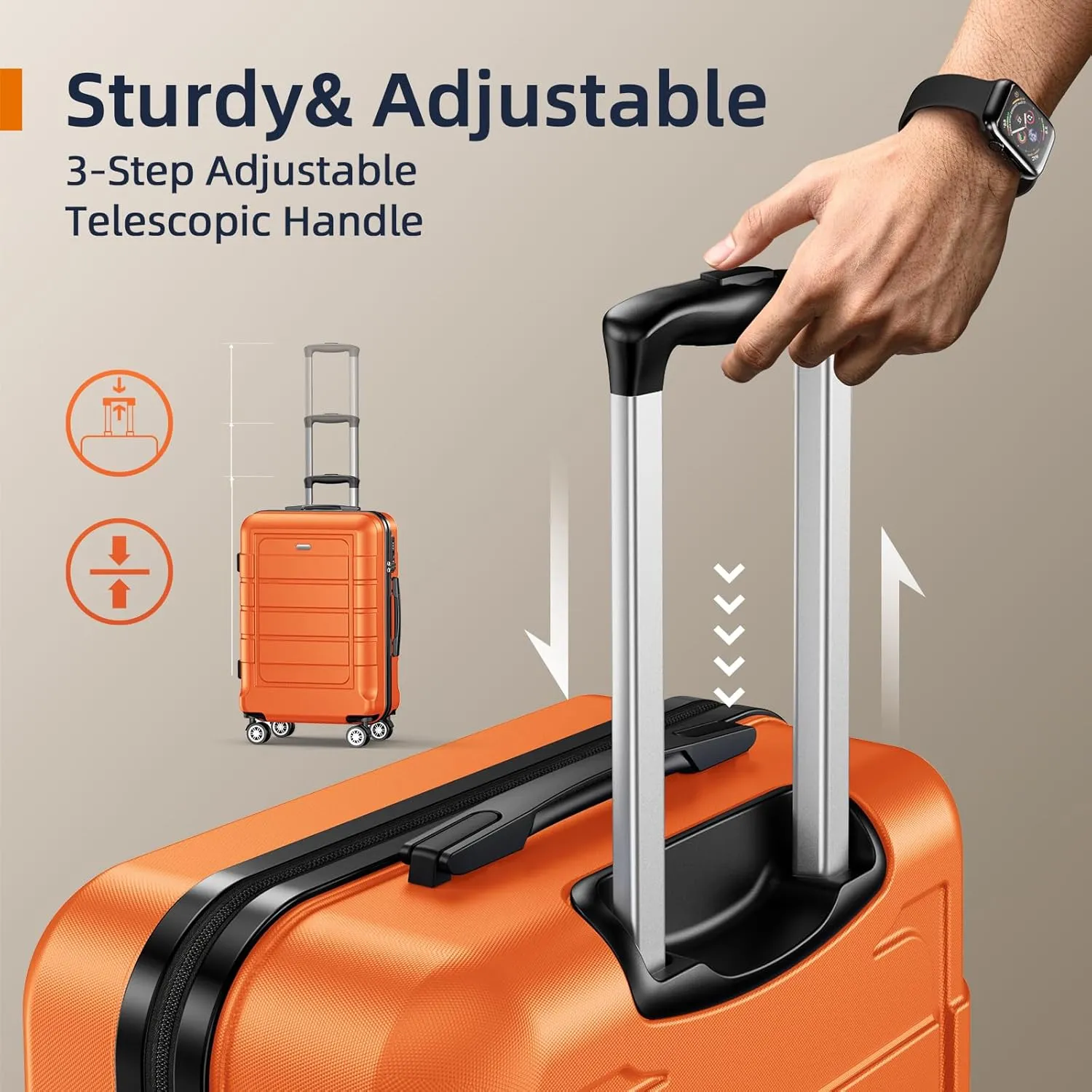 SHOWKOO Luggage Sets Expandable PC ABS Durable Suitcase Sets Double Wheels TSA Lock 4 Piece Luggage Set Orange