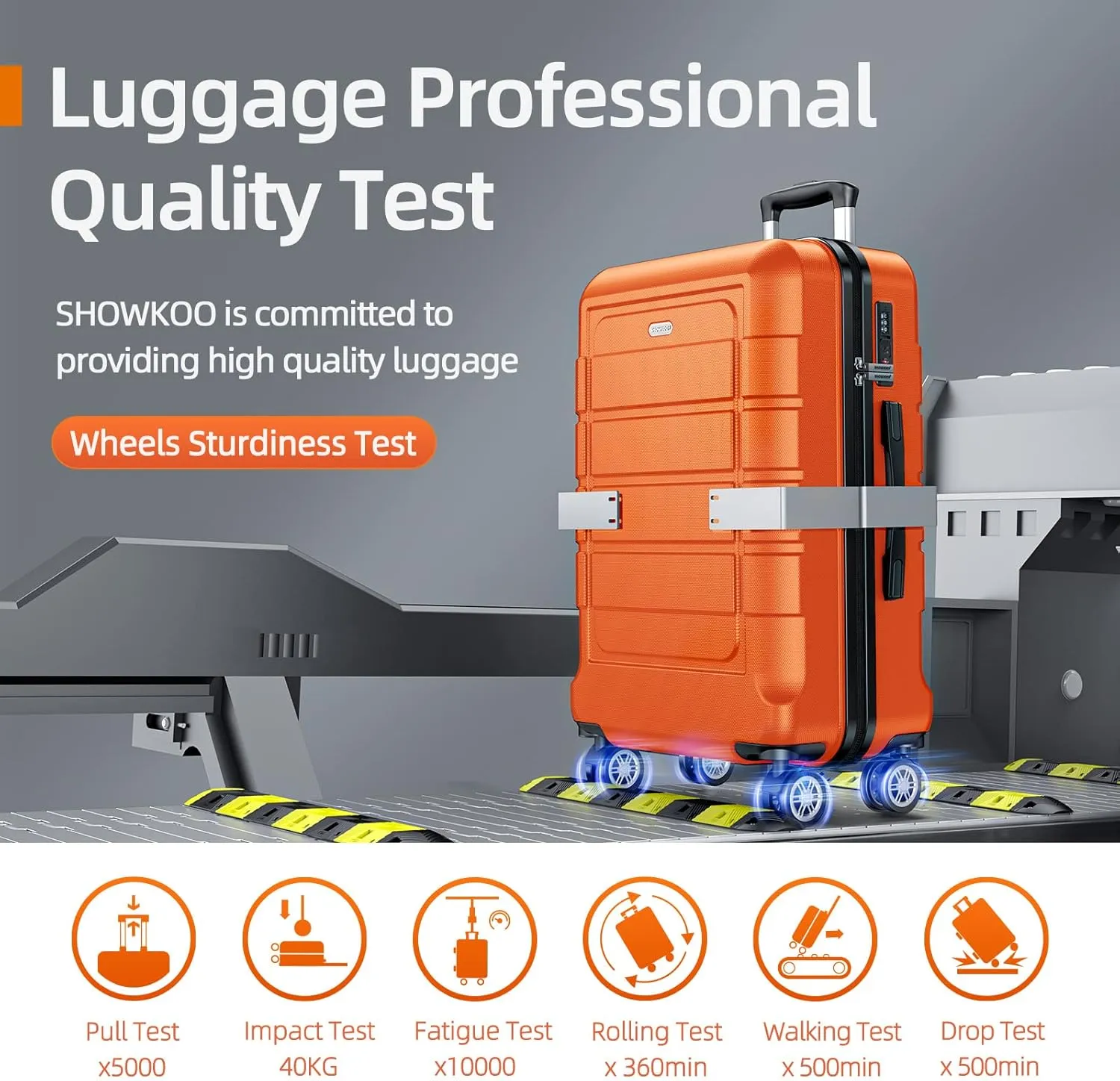SHOWKOO Luggage Sets Expandable PC ABS Durable Suitcase Sets Double Wheels TSA Lock 4 Piece Luggage Set Orange