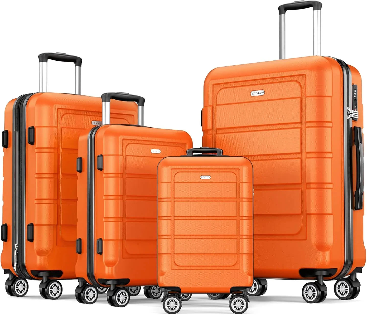 SHOWKOO Luggage Sets Expandable PC ABS Durable Suitcase Sets Double Wheels TSA Lock 4 Piece Luggage Set Orange