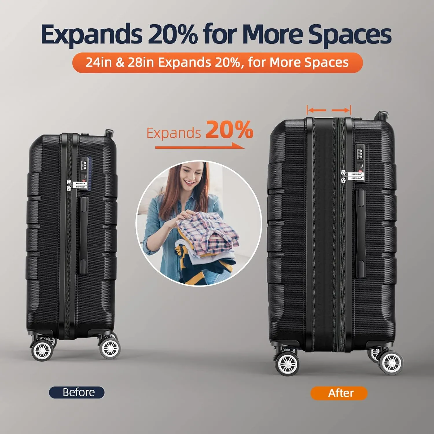 SHOWKOO Travel, Black, 20in24in28in