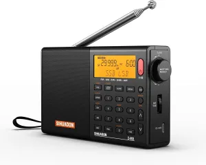 SIHUADON D808 Portable AM FM SW LW Air Band Radio SSB RDS Multi Band Radio Speaker with LCD Display Alarm Clock External Antenna(Black)
