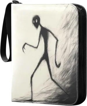 Simple Pencil Drawing Anthropomorphic Cards Binder 4 Pocket Fits 400 Cards with 50 Removable Sleevesves, Trading Card Collector Zipper Album Holder Portable Card Games Display Storage Cases
