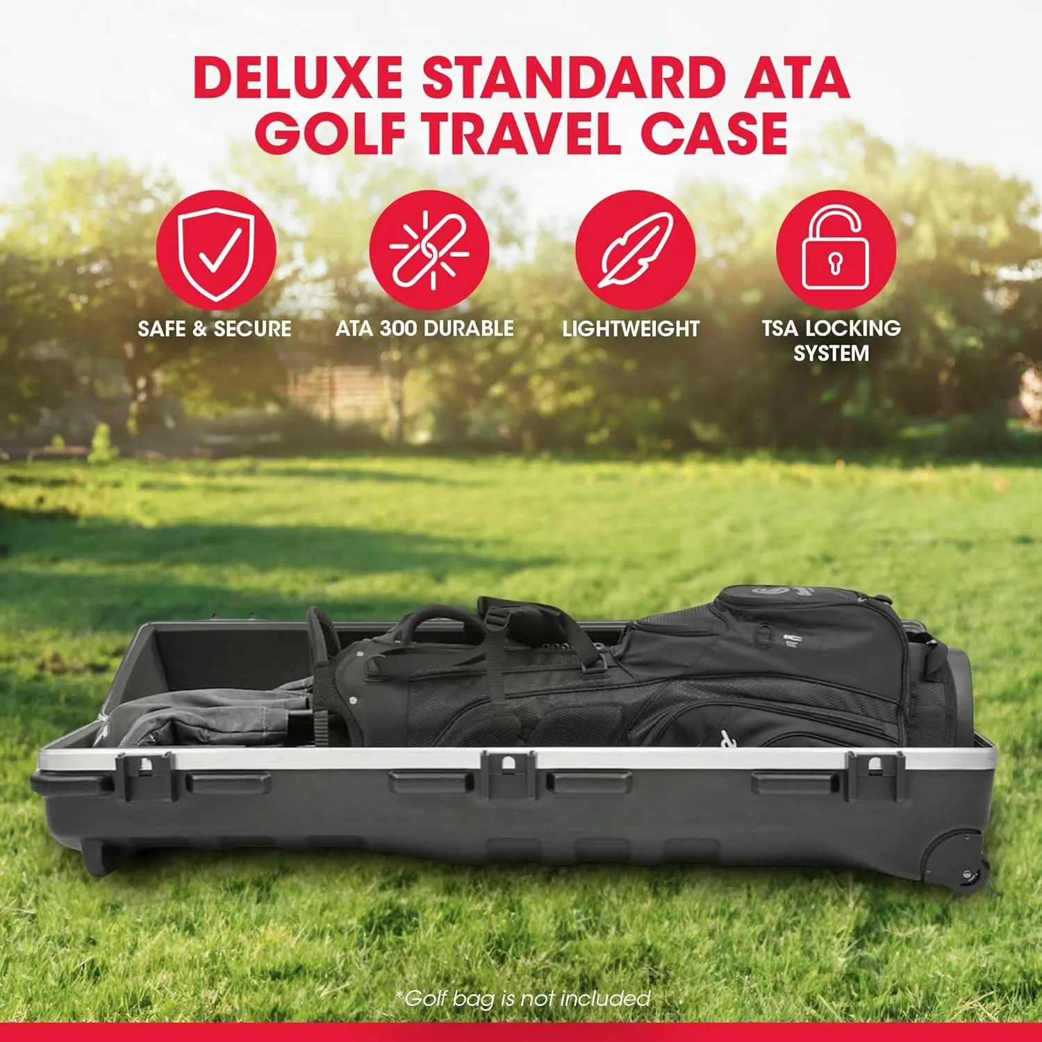 SKB Cases Deluxe ATA Hard Plastic Storage Wheeled Cart Golf Bag Travel Case