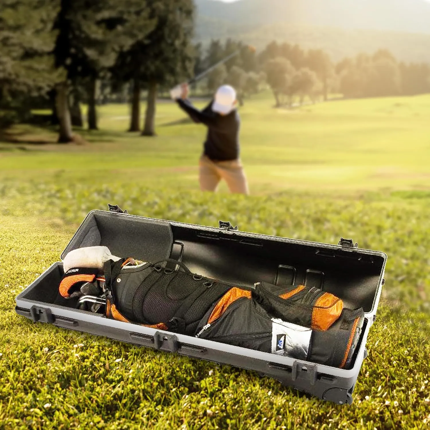 SKB Cases Deluxe ATA Hard Plastic Storage Wheeled Cart Golf Bag Travel Case
