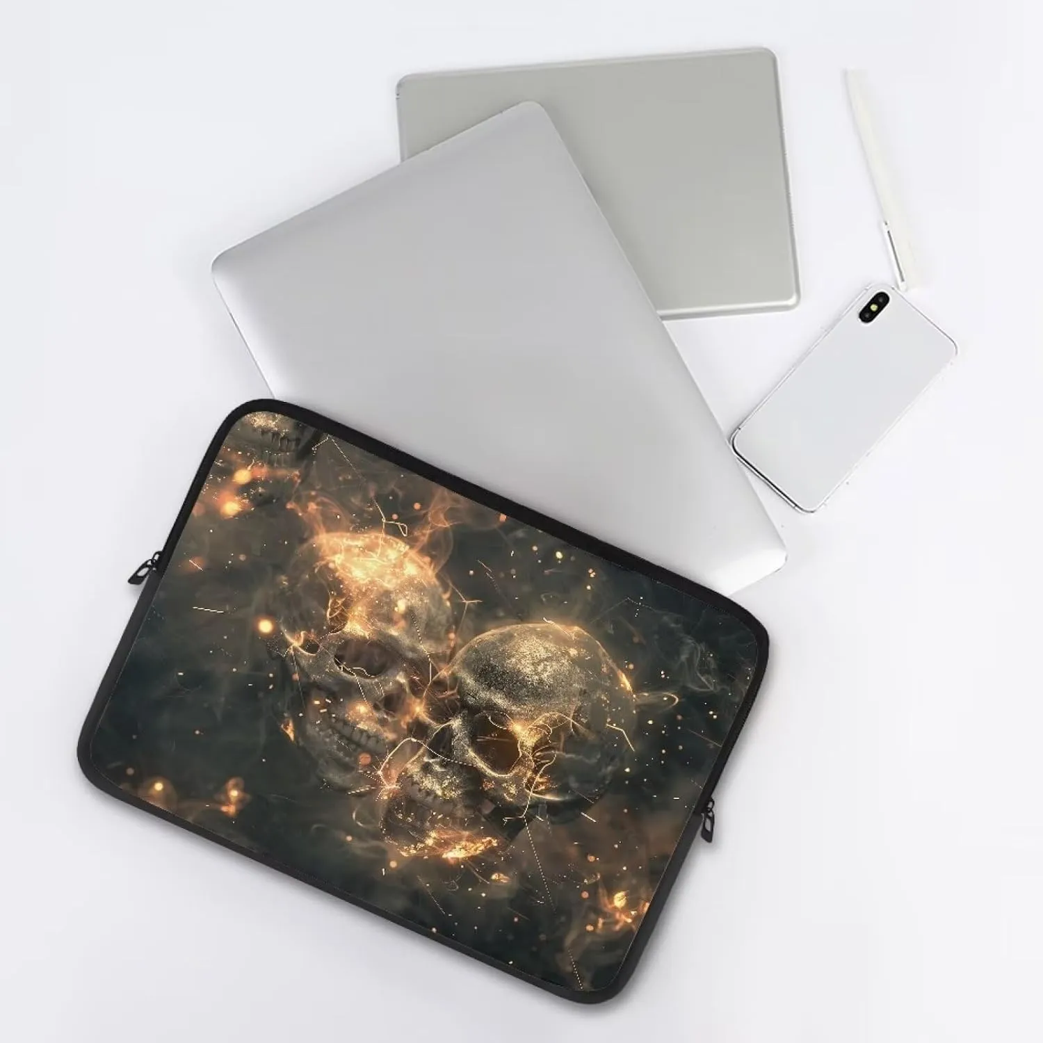 Skull Skeleton Flame Pattern Laptops Cases Sleeves for Women Men, Durable Computer Case Shoulder Bag with Zipper