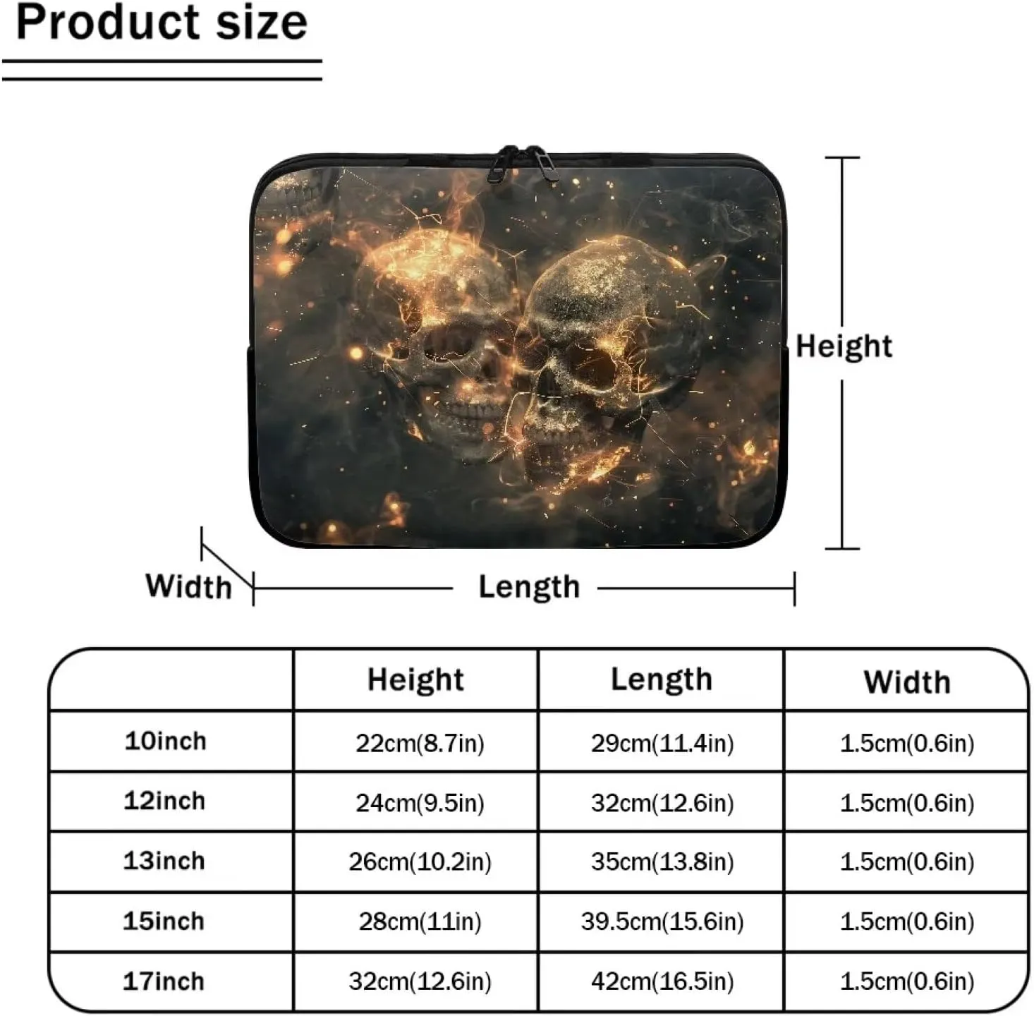 Skull Skeleton Flame Pattern Laptops Cases Sleeves for Women Men, Durable Computer Case Shoulder Bag with Zipper