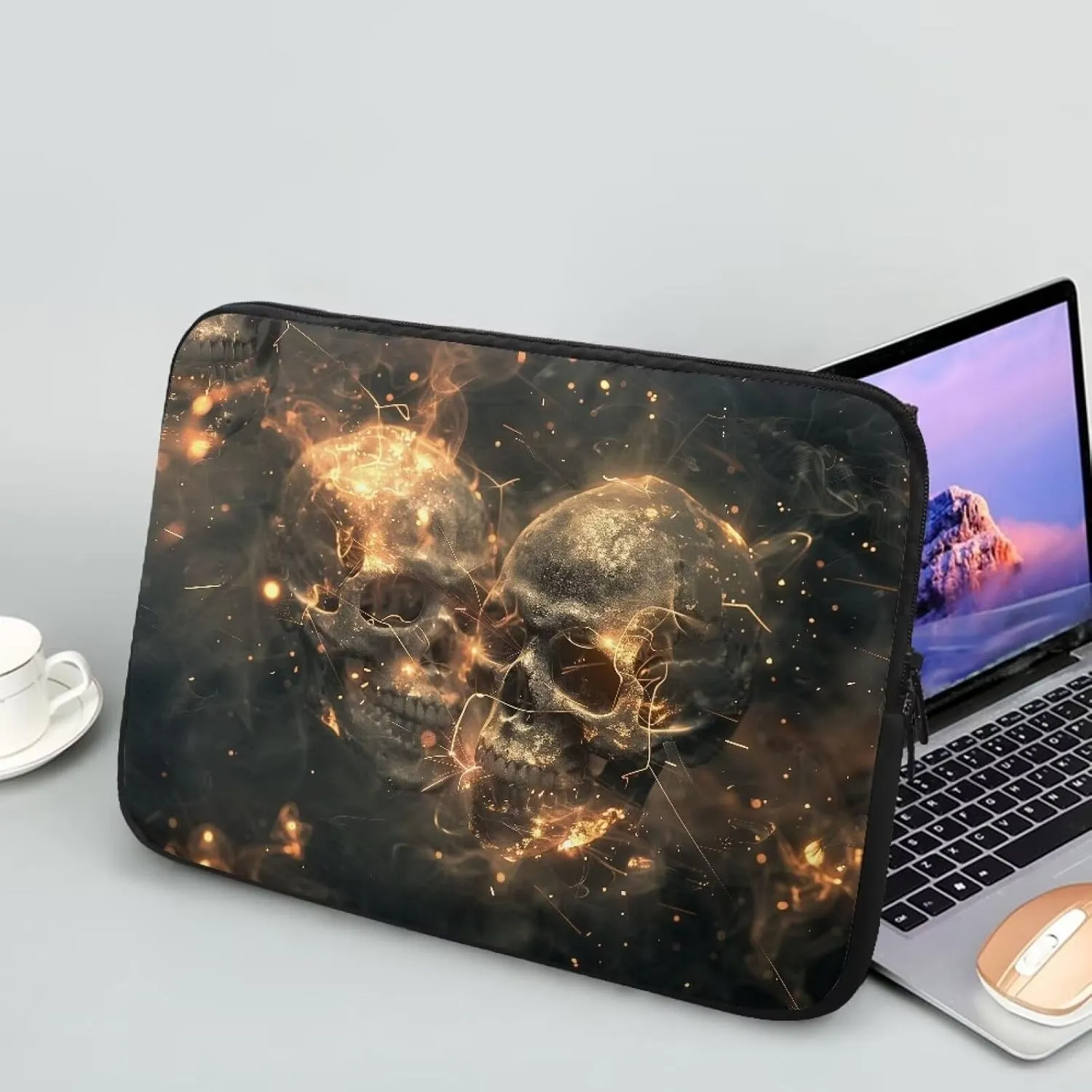 Skull Skeleton Flame Pattern Laptops Cases Sleeves for Women Men, Durable Computer Case Shoulder Bag with Zipper