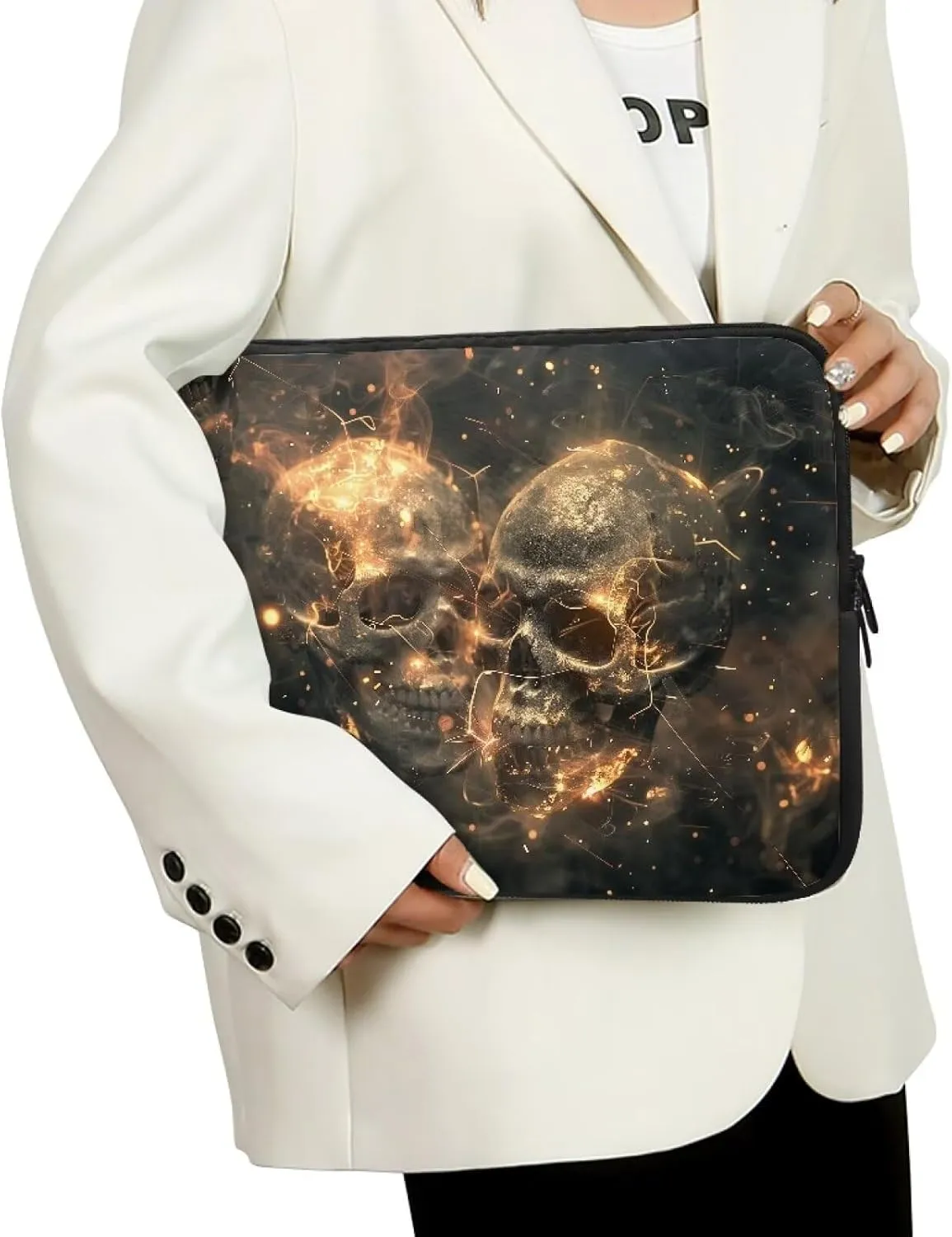 Skull Skeleton Flame Pattern Laptops Cases Sleeves for Women Men, Durable Computer Case Shoulder Bag with Zipper