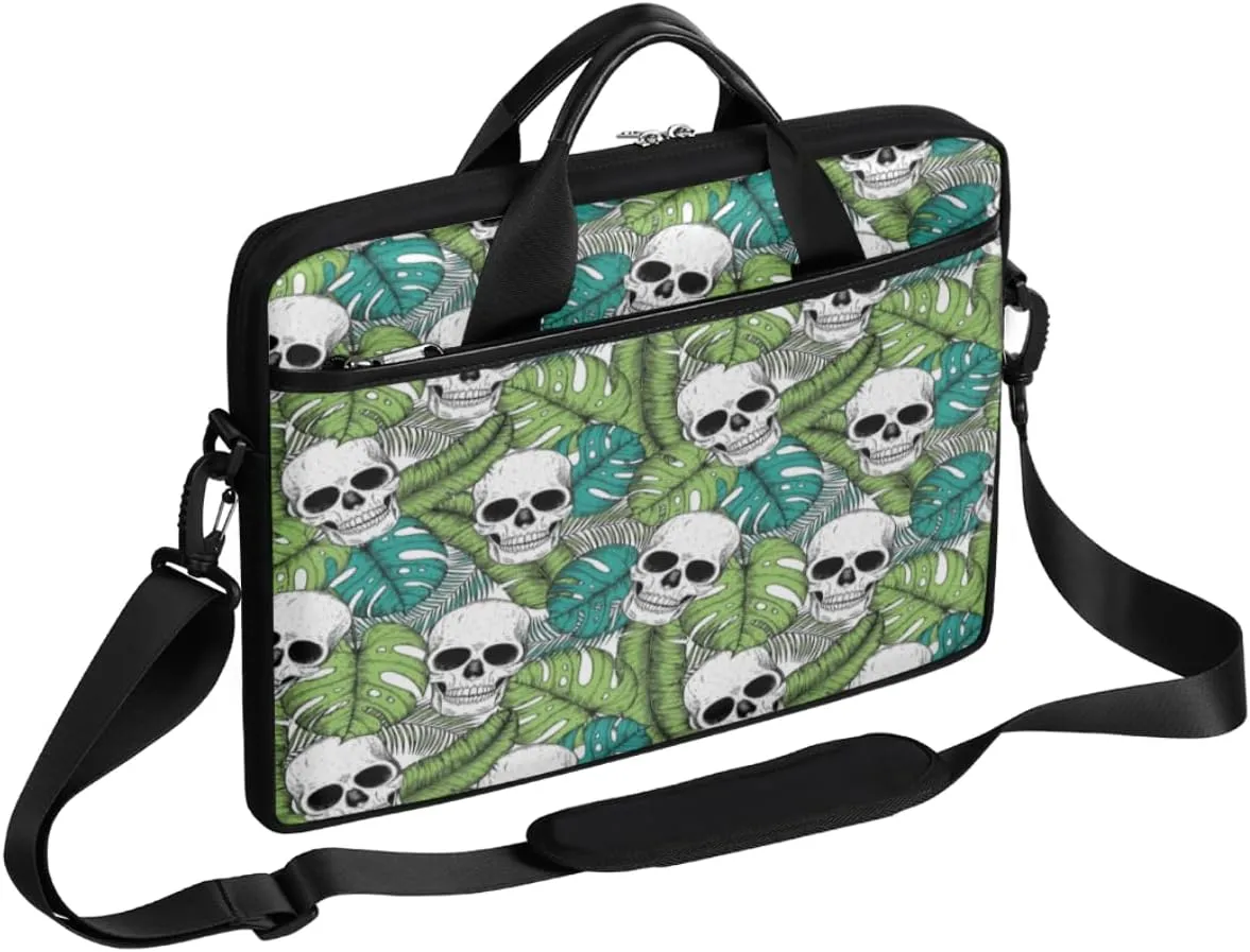 Skull Tropic Leaf Laptop Shoulder Bag Computer Bag Sleeves Briefcase Laptop Shoulder Messenger Bag with Handle Strap, Fits Laptop 14-15.6 Inch