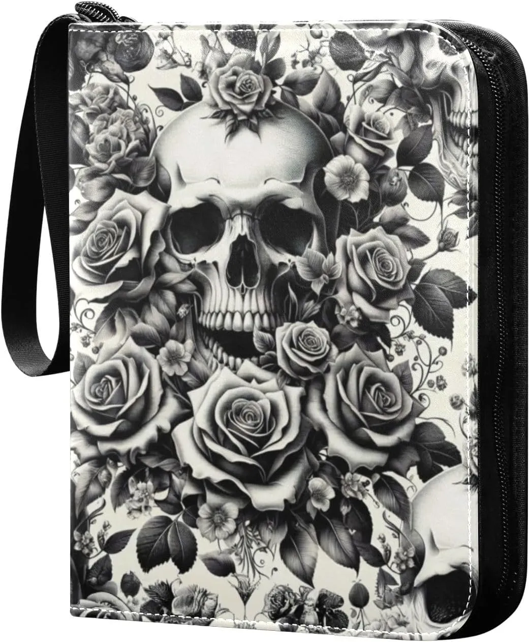 Skulls and Roses Card Binder 4 Pocket Trading Card Album Fits 400 Sports/Game Cards, PU Cover 3 Ring Card Collection with 50 Removable Sleeves