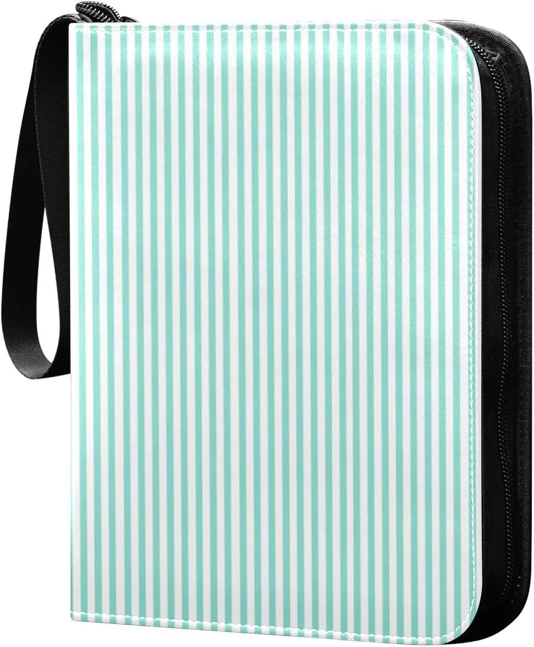 Sky Blue White Stripes Card Binder 4 Pocket Trading Card Album Fits 400 Sports/Game Cards, PU Cover 3 Ring Card Collection with 50 Removable Sleeves