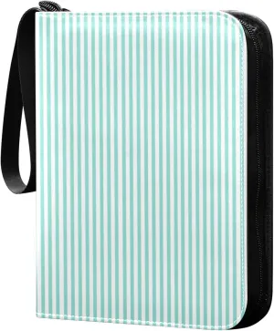 Sky Blue White Stripes Card Binder 4 Pocket Trading Card Album Fits 400 Sports/Game Cards, PU Cover 3 Ring Card Collection with 50 Removable Sleeves